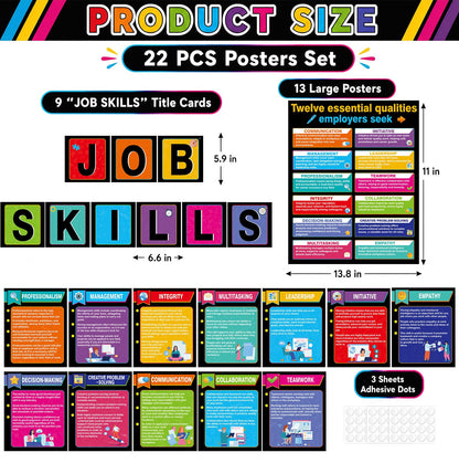 22 Pcs Job Skills Posters Back to School Classroom Decorations Essential Qualities Employer Seek Posters Educational Bulletin Board Set for High School College Library Workplace Wall Decor, Coloful