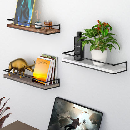 Meangood Floating Shelves Wall Mounted Set of 2, Rustic Wood Wall Storage Shelves for Bedroom,Living Room,Bathroom, Kitchen Torched Wood