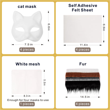 B BBPM Therian Mask Kit Cat Fox Masks with Fur & Eye Mesh and Felt Sheet 4PCS Furry Animal Mask to Paint Arts Crafts Gear Diy for Halloween, Cosplay,Masquerade Therian Accessory