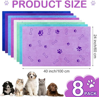 Chumia 8 Pcs Dog Towels for Drying Dogs Cats Pet Towels Bulk Puppy Microfiber Fast Drying Paw Bath Bathing Supplies Absorbent for Medium Pets(40 x 24 Inch,Dog Paw and Bone,Classic Color)