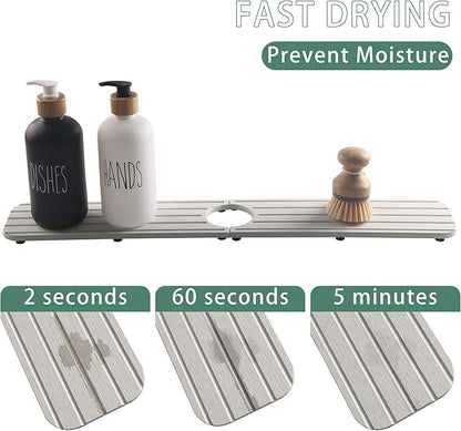 23.6inch x 4inch Kitchen Sink Faucet Mat, Water Absorbing Stone Faucet Splash