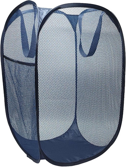 The upgraded pop-up laundry basket features a breathable side pocket mesh design