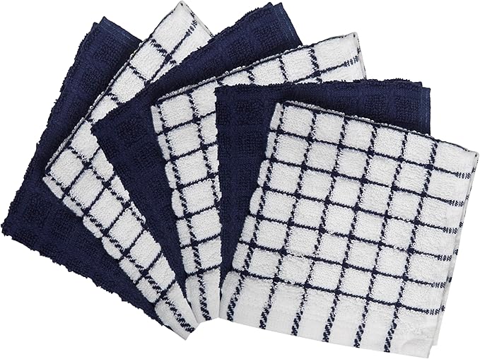 Bumble Premium Cotton Dish Cloths 12" x 12"| Navy Design | 405 GSM | Highly