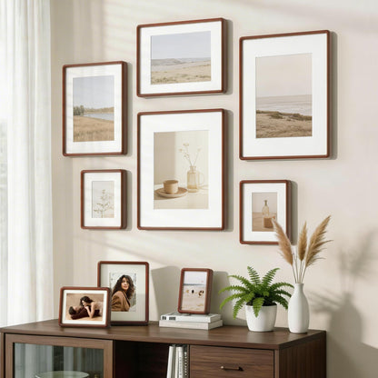 11x14 Picture Frame, Natural Solid Mahogany Wood Photo Collage Frame with HD Tempered Glass, Rounded Corner Wooden Frame 11 x 14 Matted to 6x8, Gallery Wall Frames for Art, Wall or Tabletop Display