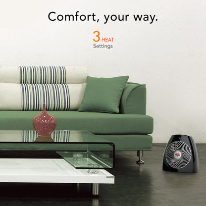 Vornado MVH (2025) Space Heater, 3 Heat Settings, Adjustable Thermostat, Tip-Over Protection, Auto Safety Shut-Off System, Indoor Use, Whole Room Heating, Black