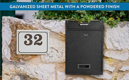 Wall Mounted Locking Vertical Dropbox Mailbox - Safe and Secure (Large) | Made with Galvanized Steel (Black Combination Lock)