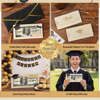Blosssound 12 Pack Graduation Money Holder - Class of 2026 Wooden Congrat Grad Card Sleeve for Seniors High School & College Graduation Gift Unique Cash Envelope Holder for Party Supplies (Fresh)
