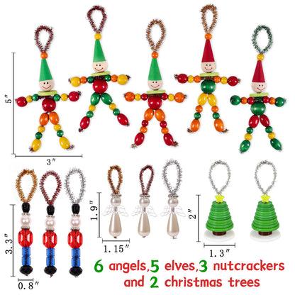 Tieshankao 16PCS Christmas Crafts DIY Beads Ornaments Kits for Adults Include Nutcracker, Angel, Elf, Tree - Xmas Holiday Toys Gifts Stocking Stuffers Decor Party Decorations Supplies(Need Assembly)