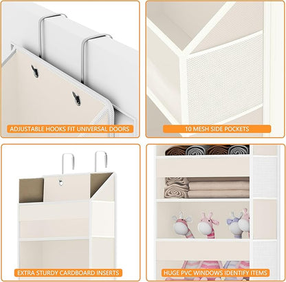 Over Door Organizer with 5 Large Pockets & 10 Mesh Side Compartments