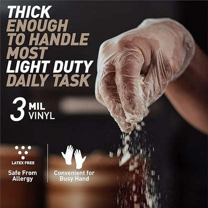 OKIAAS Disposable Gloves M, Food Safe, Bulk of 200 Pcs|Latex and Powder-Free Clear Vinyl Gloves for Cleaning, Food Prep