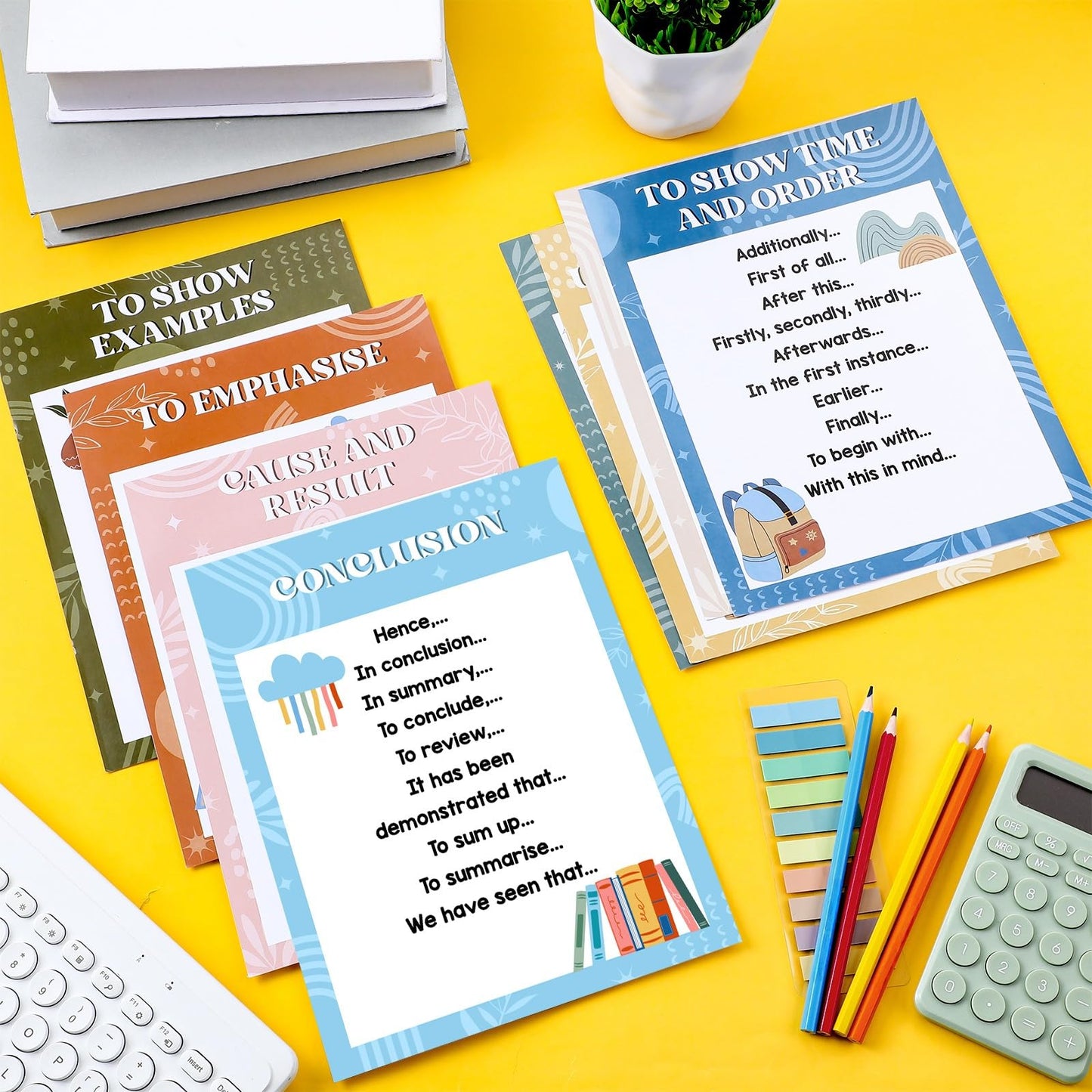 Dunzoom 9 Pieces Sentence Starters Posters Descriptive Vocabulary Classroom Educational Posters English Grammar Chart Bulletin Board Decoration for Middle High School Classroom(Neutral Tone Style)