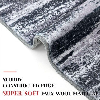 Lansny Modern Abstract Entryway Rug Indoor 2x3 Washable Rug Non-Slip Soft Small Area Rug Black Grey Kitchen Mats Thin Print Faux Wool Floor Carpet Throw Rugs for Entrance Bedroom