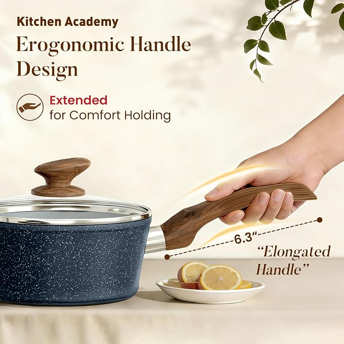 Kitchen Academy Blue Pots and Pans Set Non Stick, 12Pcs Induction Cookware | Premium die-cast aluminum, nonstick granite coating, fast heating, easy to clean, PFOA & PFOS free, toxic-free cooking