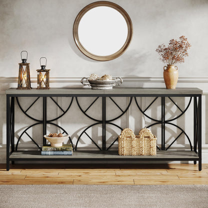 Celaform 70.9-Inch Extra Long Sofa Table, Narrow Console Table Behind Couch with Storage for Entryway, Living Room, Entrance, Hallway, Foyer, Unique Geometric (Grey)