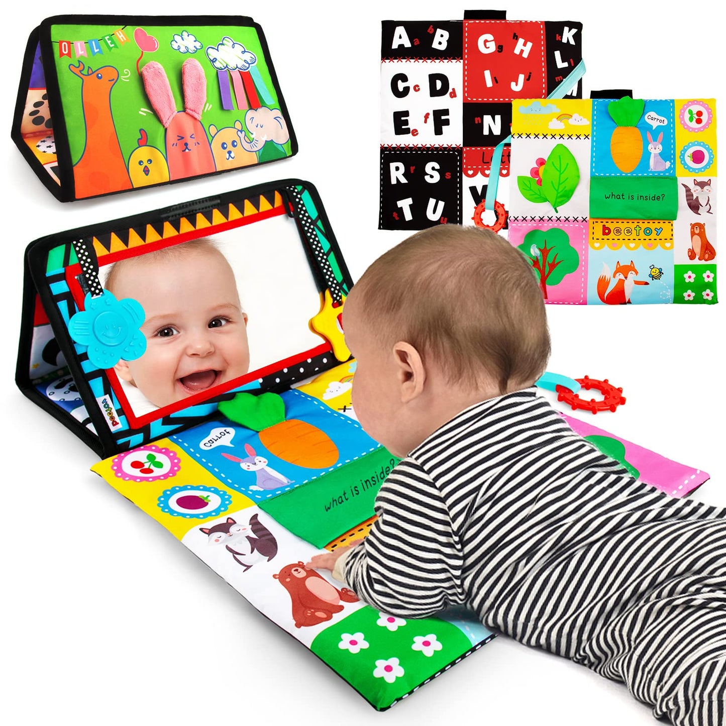 beetoy Tummy Time Baby Mirror Toys with Black and White Pattern, High Contrast 3D Activity Play Crinkle Toys Baby Mirror for Newborn 0 3 6 Months