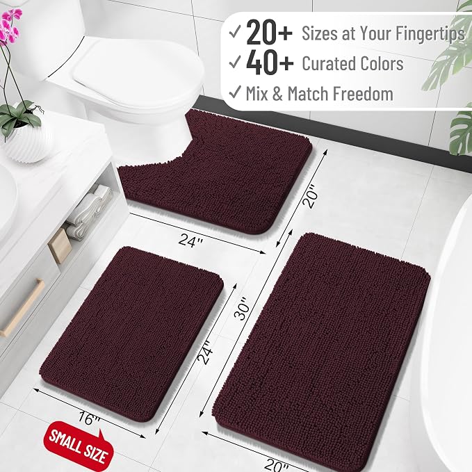 OLANLY Bathroom Runner Rugs 59x20, Soft Absorbent Chenille Bath Rugs, Rubber Backing Quick Dry, Machine Washable Long Bath Mats for Bathroom Floor, Tub and Shower, Home Decor Accessories, Black Cherry