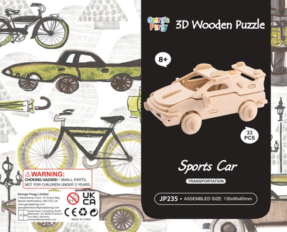 Georgie Porgy 3D Wooden Puzzles for Kids Toys Construction Woodcraft Kits DIY Model Puzzle Kits Birthday Gifts Pack of 6 (Airplane Bus Sports Car Pirate Ship Truck Motorcycle)
