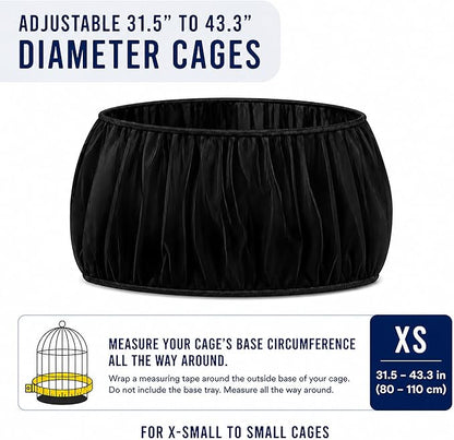 Universal Bird Cage Seed Catcher Universal Mesh Skirt Cover Stretchy Small Animal Cages Cover Pet Removable Durable Protector (Black, Extra Small)