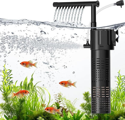 hygger Internal Aquarium Filter, 5-in-1 Submersible Power Fish Tank Filter, Adjustable Wave Maker & Air Bubbler, Quiet Turtle Tank Filter for 15-30 Gallon Freshwater Saltwater, 210GPH, 10W