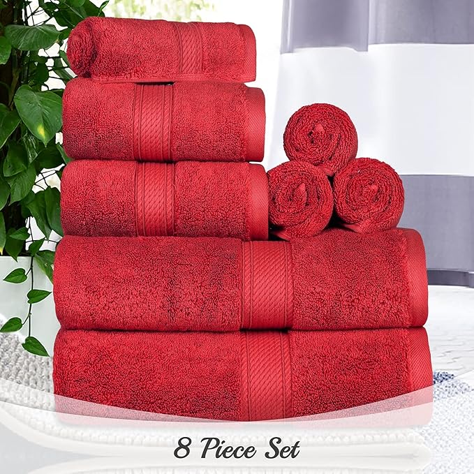 SUPERIOR Egyptian Cotton Pile 8 Piece Towel Set, Includes 2 Bath, 2 Hand