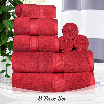 SUPERIOR Egyptian Cotton Pile 8 Piece Towel Set, Includes 2 Bath, 2 Hand