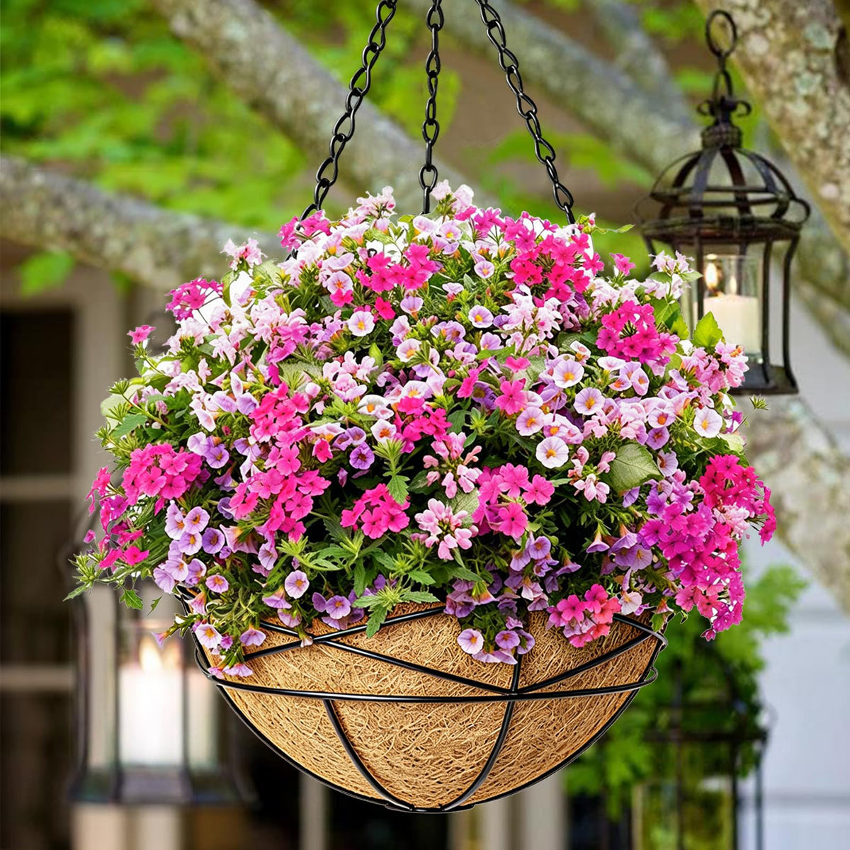 Karlliu 4 Pack 12 Inch Hanging Planters for Outdoor Plants Metal Watering Flower Baskets with Coco Liner for Outside Panting Plant Holder Pot for Home Garden Porch Balcony Railings Decor