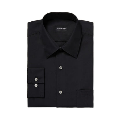 Van Heusen Men's Dress Shirt Regular Fit Poplin Solid, Black, 14" Neck 32"-33" Sleeve