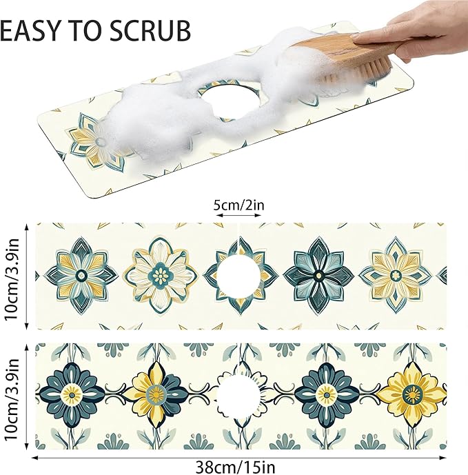 Bimkole 2 PCS Faucet Absorbent Mat, Kitchen Faucet Sink Splash Guard Wraparound