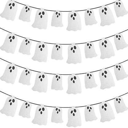 Vavious Halloween Party Banner Cute 4 Pcs Halloween Ghost Banners Indoor for Fireplace Spook Garland Hanging Bunting Sign for Wall Windows Indoor Easter Party Decor White