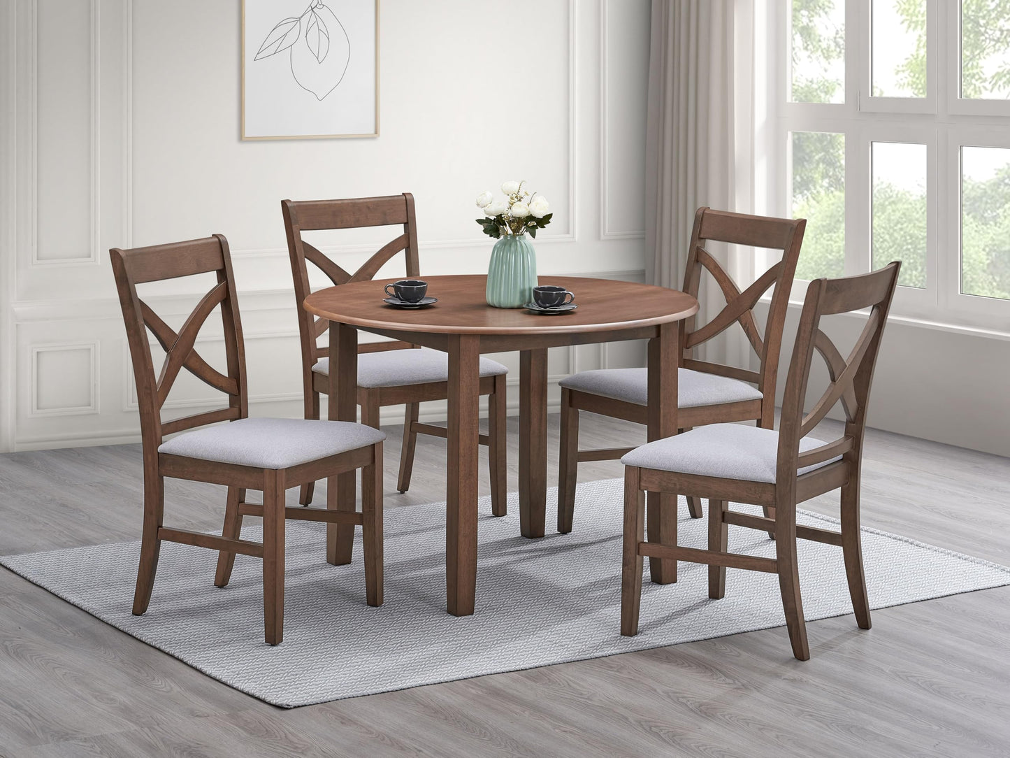 Acme Ferris Wood & Fabric Upholstered Side Chair in Brown (Set of 2)