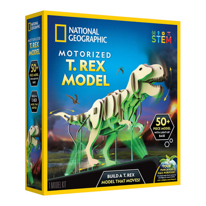 National Geographic Motorized Dinosaur 3D Puzzle - 50-Piece 3D T. Rex Wood Model Kit with Light-Up Motorized Display Base and 8 Light Settings, 3D Puzzles for Kids, Buildable Dinosaur Model