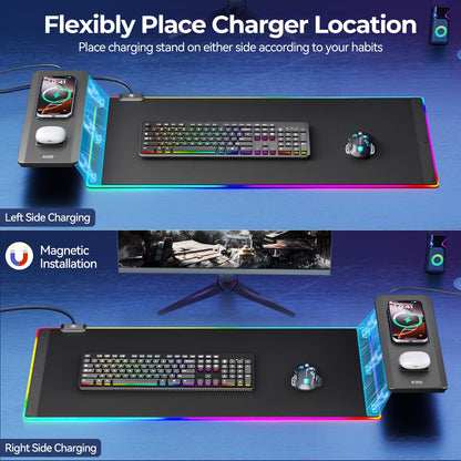 KDD RGB Mouse Pad with Wireless Charging - Desk Mat with Phone Holder and 15W Fast Charger - Gaming Mousepad with Ultra-Smooth Surface, Non-Slip Base - Keyboard Mat for Home Office Gamer Accessories