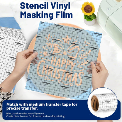 TECKWRAP Blue Stencil Vinyl Adhesive Masking Film with Anti-Bleed Technology & Black Grid Transfer Tape, 12”X12” 10 Sheets/Style, Permanent Adhesive Vinyl, DIY Decals, Signs, Windows, Stickers