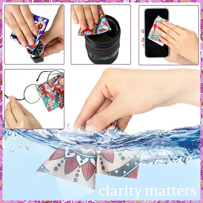24 Pcs Mandala Eyeglasses Cleaning Cloths Microfiber Lens Cleaning Cloths Soft