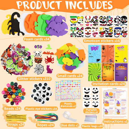380Pcs Halloween Crafts for Kits 24 Sets Funny Halloween Arts and Crafts for Kids Include 34 Foam Cards 210 Glitter Stickers and All Accessories Included for Kids Adults Halloweens Party Favors
