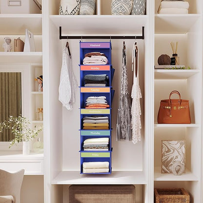 YOUDENOVA 6-Shelf Weekly Hanging Closet Organizer, Weekly Clothes Organizers