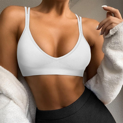 Sports Bra for Women,V-Neck Strappy Sports Bras Padded Criss Cross Back Low Support Yoga Bra with Removable Cups 3 Pack