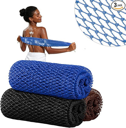 Cleangor 3Pcs African Net Sponge Authentic with Knots - Exfoliating Body | Scrubber for All Skin Types, African Bath Sponge, Wash Cloth, Gentle Exfoliation Shower Rag for Women Daily Use