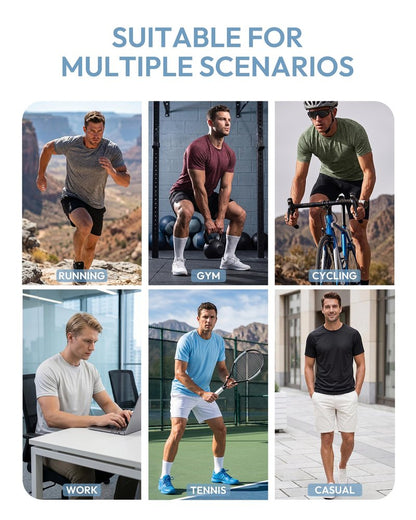 MCPORO Workout Shirts for Men Short Sleeve Quick Dry Athletic Gym Active T Shirt Moisture Wicking 5 Pack Black, Dark Grey, Light Grey, White, Navy XX-Large