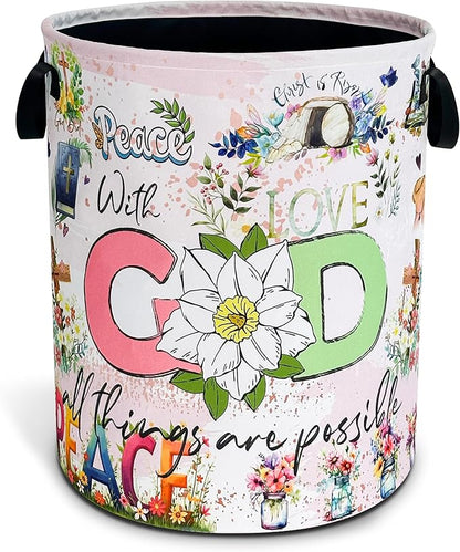 Christian Peace Laundry Basket God Bible Verse Oxford Cloth Laundry Hamper