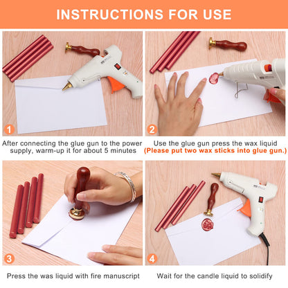 Luxiv Sealing Wax Sticks 12P with Glue Gun, 5.4" Fire Manuscript Seal Stamp for Wedding Invitations, Envelopes & Package Decoration