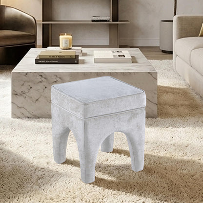 Get Set Style Upholstered Textured Woven Accent Stool, Arched Solid Wood Leg Ottoman Foot Rest, Square Decorative Bench for Living Room Entryway Bedroom (Ivory)