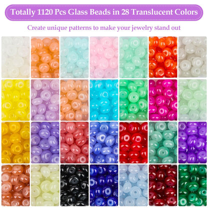 shynek 1120 Pieces Rondelle Beads for Jewelry Making, 28 Colors Glass Abacus Beads, Spacers for Bracelets, Jewelry Making and DIY Crafts, 5x8mm