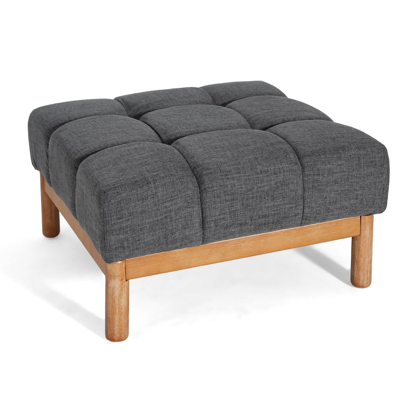 Christopher Knight Home Annette Square Ottoman Footstool with Grid Tufting, Living Room Sofa Ottoman with Wood Frame, Fabric Upholstery Coffee Table, Comfy Seating with Dense Foam Padding, Gray