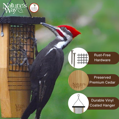 Nature's Way Bird Products CWF1 Tail-prop Suet Bird Feeder 12"H x 7.875"L x 3"W, Brown