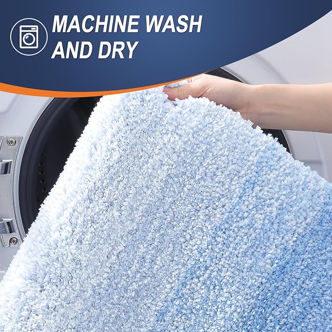 OLANLY Bathroom Runner Rugs Mat 59x24, Extra Soft Absorbent Microfiber Bath Rugs, Rubber Backing, Quick Dry, Washable Long Bath Mats for Bathroom, Tub and Shower, Home Decor Accessories, Light Blue