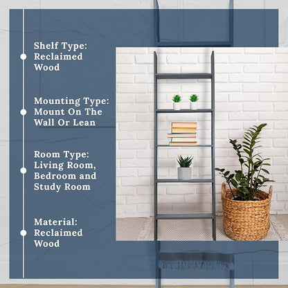 BARNWOODUSA Throw Blanket Ladder – Fully Assembled Reclaimed Wood – Rustic Decorative Ladder for Towels, Quilts, & More – Perfect Farmhouse Decor for Bathroom, Porch, or Living Room,5ft18.