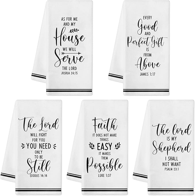 R HORSE 5Pcs Religious Christian Kitchen Dish Towel, Bible Verse Absorbent