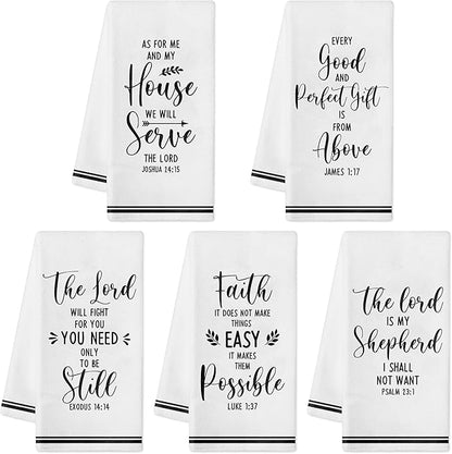 R HORSE 5Pcs Religious Christian Kitchen Dish Towel, Bible Verse Absorbent