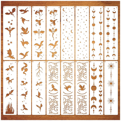 Border Stencils for Painting Moon Star Dragon Book Edge Background Template Paint Stencils for Painting on Wood Burning Art Craft Canvas Furniture Wall(book16)